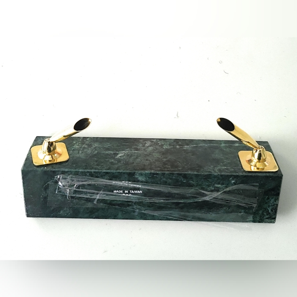 Elegant Green and Gold Marble Pen Holder